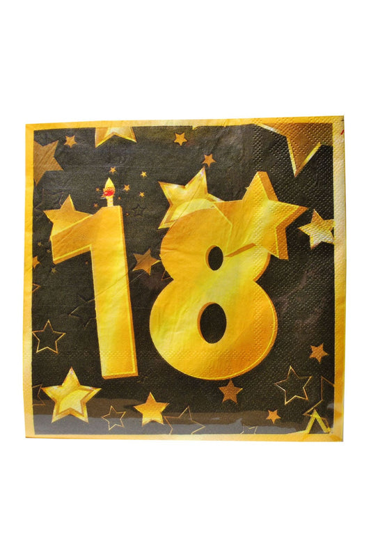 Diese Servietten sind perfekt als Geschenk oder Dekoration zum 18. Geburtstag. Eine Packung beinhaltet 20 Servietten (schwarz-gold). Jetzt bei Geschenk Insel.