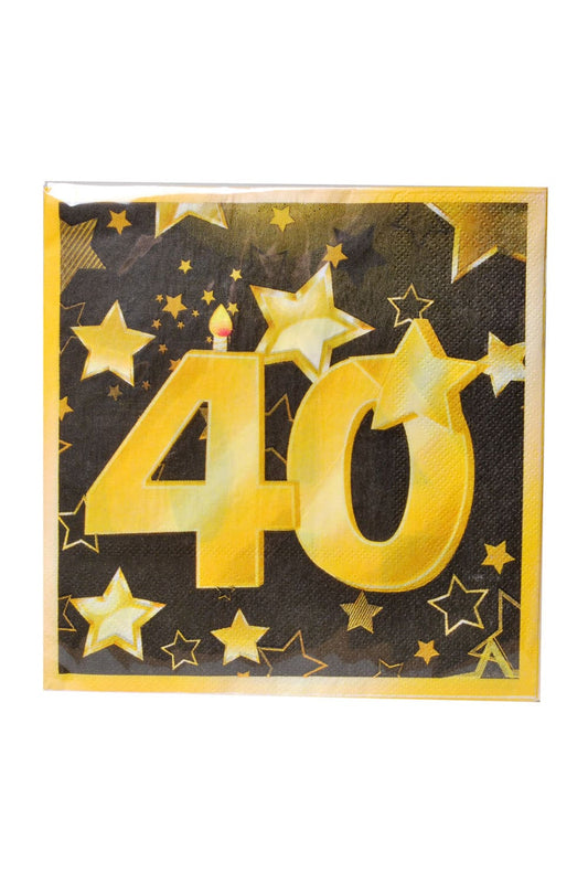 Diese Servietten sind perfekt als Geschenk oder Dekoration zum 40. Geburtstag. Eine Packung beinhaltet 20 Servietten (schwarz-gold). Jetzt bei Geschenk Insel.