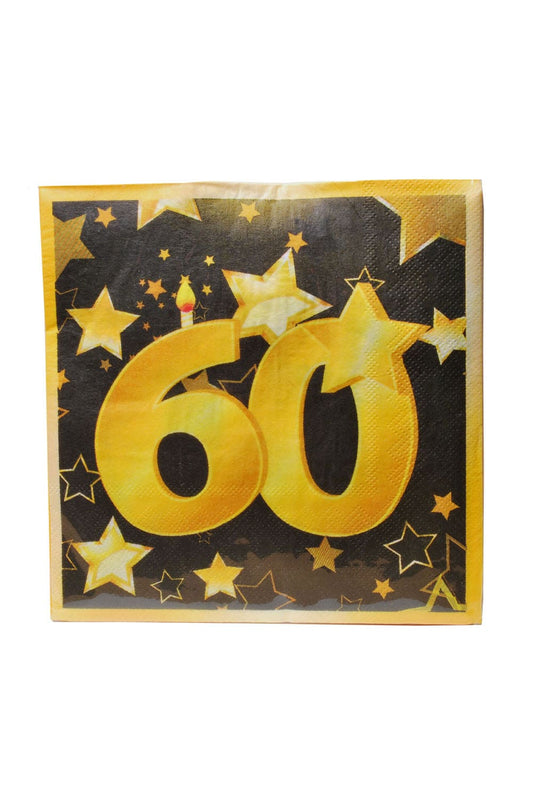 Diese Servietten sind perfekt als Geschenk oder Dekoration zum 60. Geburtstag. Eine Packung beinhaltet 20 Servietten (schwarz-gold). Jetzt bei Geschenk Insel.