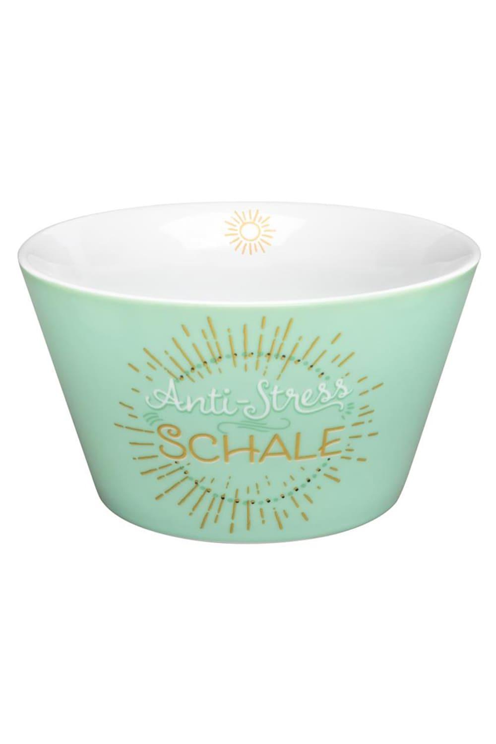 Die Mueslischale ist mit folgendem Spruch: Anti-Stress Schale. Ob als Mitbringsel zum Geburtstag oder als kleine Aufmerksamkeit zwischendurch, diese Schale ist definitiv der absolute Hit. Ein ideales Geschenk fuer Menschen die es zurzeit gerade etwas stressig haben. Auch perfekt als Weihnachtsgeschenk!