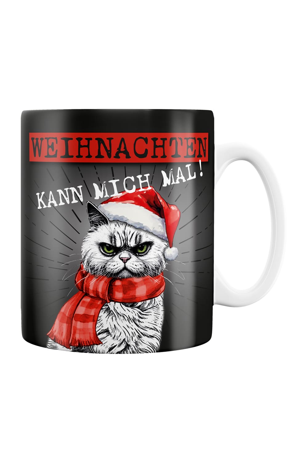 Die Anti Weihnachten Tasse mit aufgedruckter XMAS CAT und dem Spruch: Weihnachten kann mich mal! Ein Weihnachtsgeschenk fuer Menschen, die Sinn fuer Humor haben!