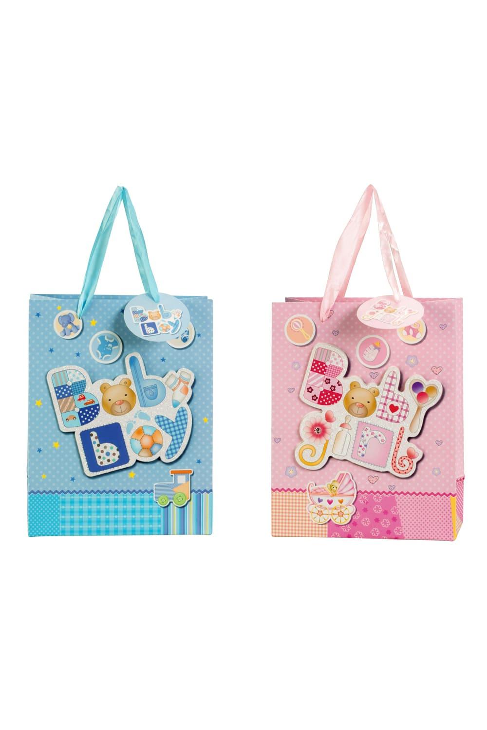 Hochwertige Geschenktasche mit herzigem Baby Motiv und der Aufschrift: Baby Girl oder Baby Boy (auswaehlbar). Einfach eine originelle und suesse Geschenkverpackung zur Geburt oder allgemeine Baby Geschenke. Die Geschenktasche ist in der Groesse ca. 23 x 18 x 10 cm.