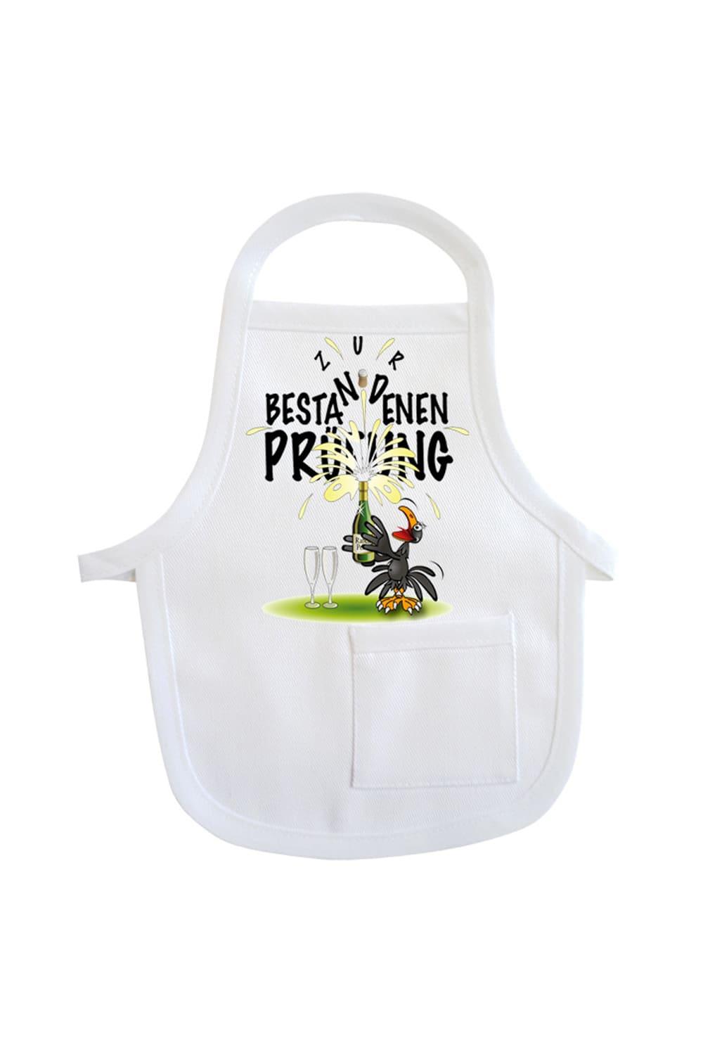 Die Mini-Schuerze ist ein lustiges Accessoire fuer Geschenke und Flaschen. Einfach die Mini Schuerze um eine Flasche oder um ein Geschenk haengen und fertig ist die originelle Geschenkverpackung für eine bestandene Pruefung! Die Flaschenschuerze mit dem Spruch: Zur bestandenen Pruefung.