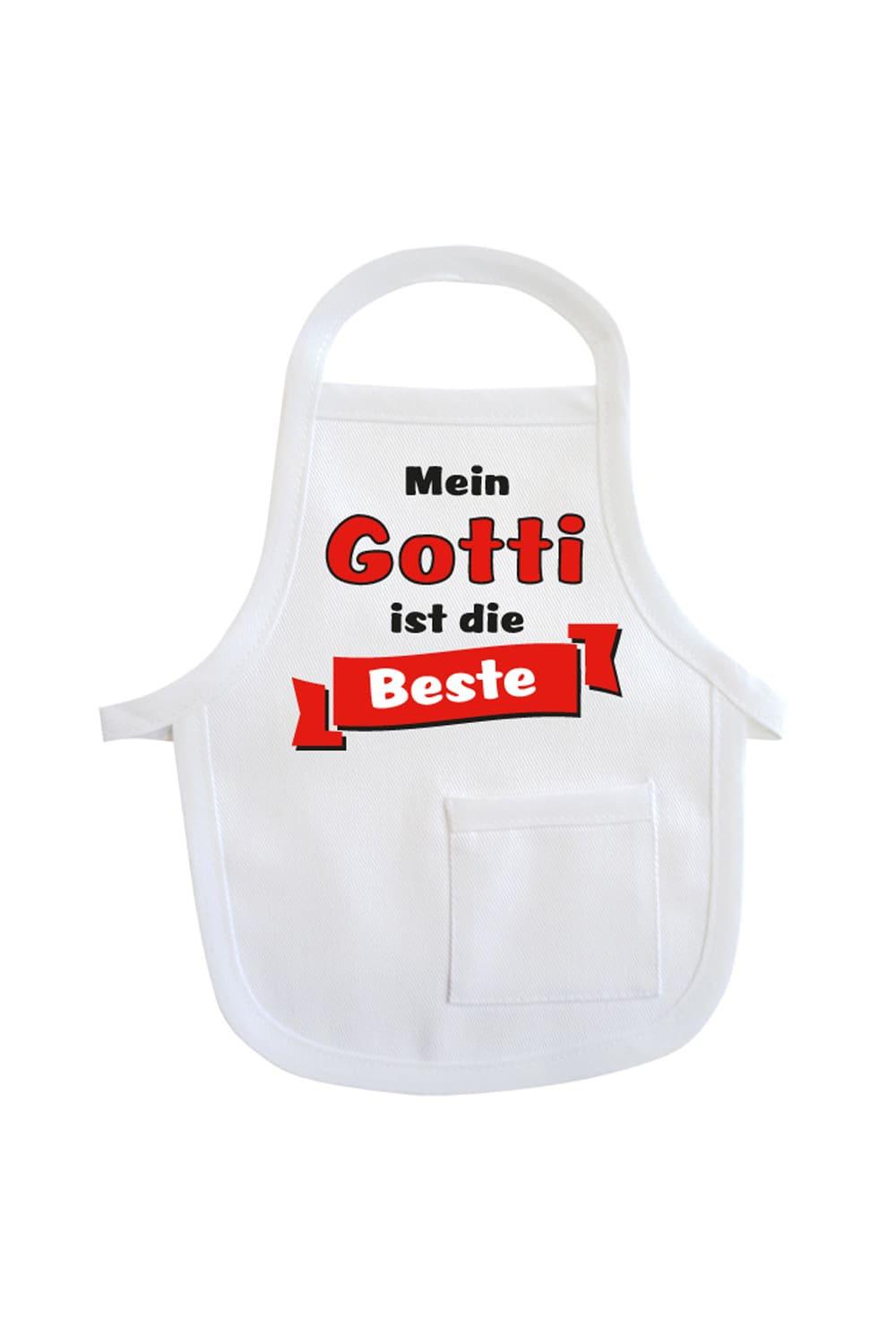 Die Mini-Schuerze ist ein kreatives Accessoire fuer Geschenke und Flaschen. Einfach die Mini-Schuerze um eine Flasche oder Geschenk haengen und fertig ist die Geschenkverpackung. Die Mini Schuerze mit dem Spruch: Mein Gotti ist die Beste. Die Flaschenschuerze zum Geburtstag, zu Weihnachten, zum Valentinstag usw.