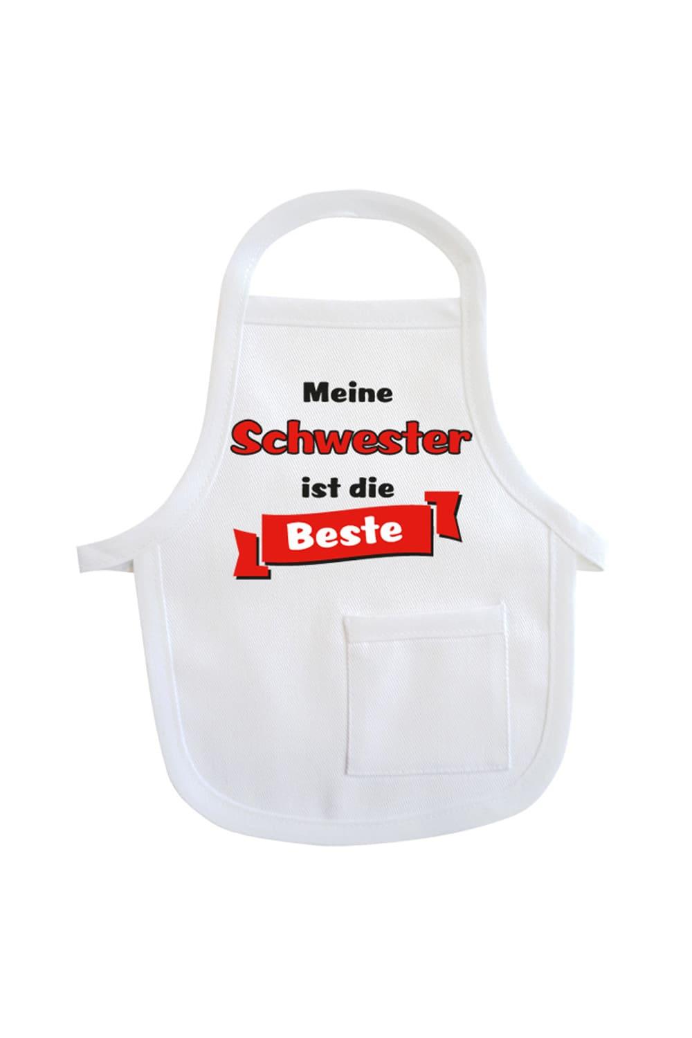 Die Mini-Schuerze ist ein kreatives Accessoire fuer Geschenke und Flaschen. Einfach die Mini-Schuerze um eine Flasche oder Geschenk haengen und fertig ist die Geschenkverpackung. Die Mini Schuerze mit dem Spruch: Meine Schwester ist die Beste. Die Flaschenschuerze zum Geburtstag, zu Weihnachten, zum Valentinstag usw.