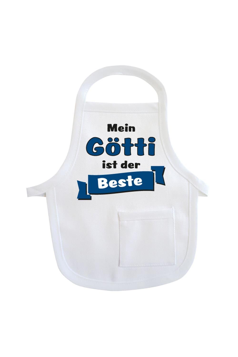 Die Mini-Schuerze ist ein kreatives Accessoire fuer Geschenke und Flaschen. Einfach die Mini-Schuerze um eine Flasche oder Geschenk haengen und fertig ist die Geschenkverpackung. Die Mini Schuerze mit dem Spruch: Mein Goetti ist der Beste. Die Flaschenschuerze zum Geburtstag, zu Weihnachten, zum Valentinstag usw.