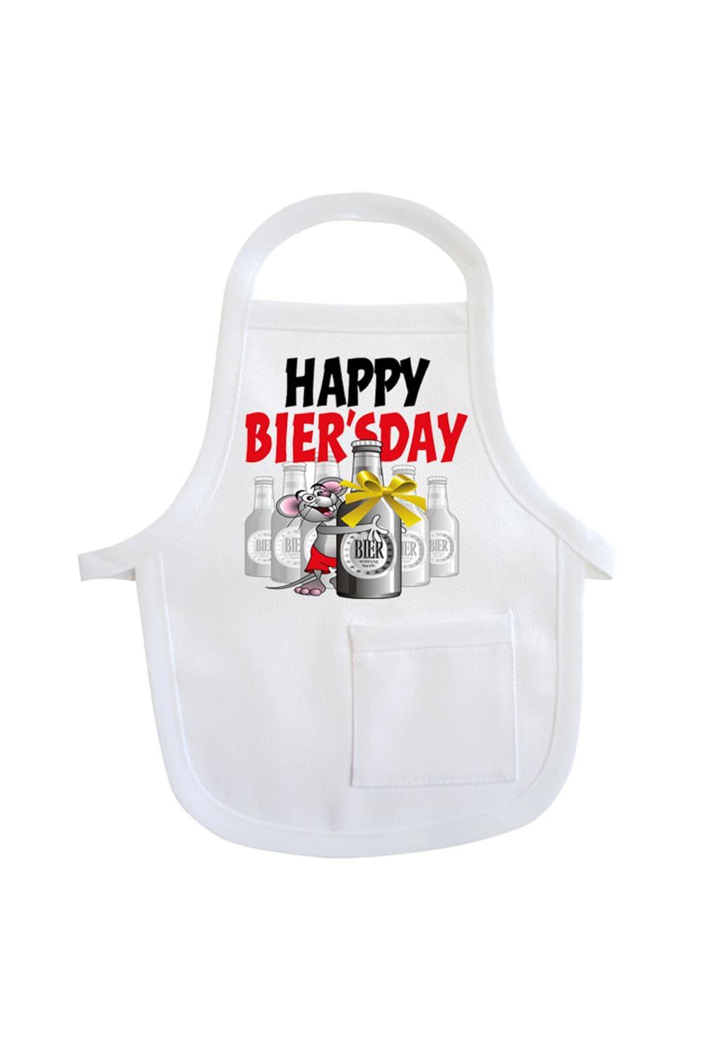 Die Geburtstag Mini-Schuerze ist ein lustiges Accessoire fuer Geschenke und Flaschen. Die Mini Schuerze mit der Aufschrift: Happy Bier'sday. Zusaetzlich ist auf der kleinen Schuerze ein lustig Bier Bild aufgedruckt. Eine lustige Flaschenschuerze zum Geburtstag.