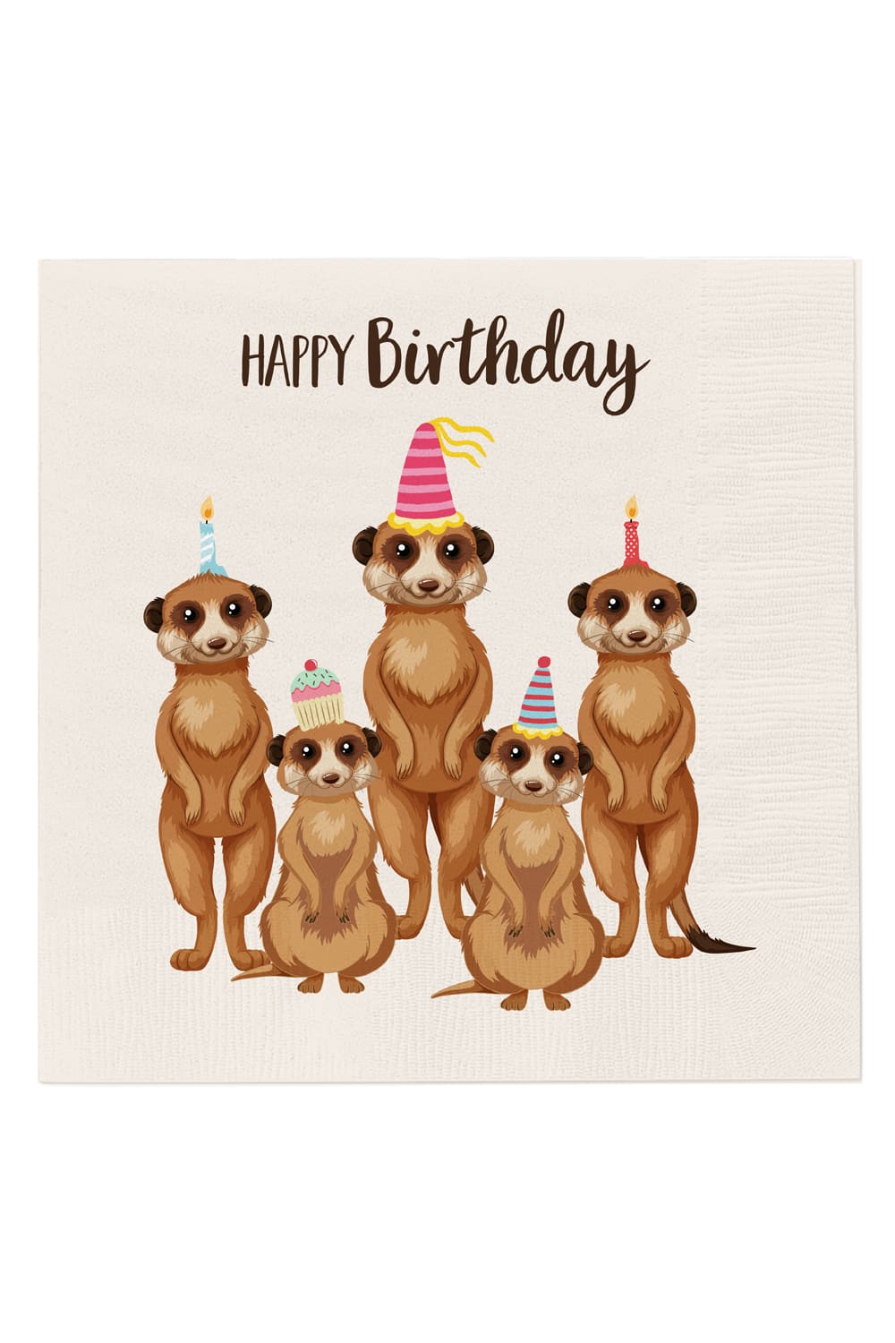 Die Erdmaennchen Motivservietten sind ideal zum Geburtstag. Mit dem Spruch: Happy Birthday. Eine Packung beinhaltet 20 Servietten.