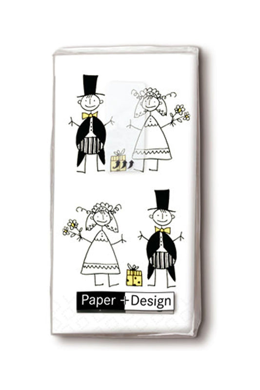 Die Brautpaar Taschentuecher sorgen fuer viel Freude. Die Motivtaschentuecher sind ein witziges Geschenk oder eine Dekoration fuer eine Hochzeit.