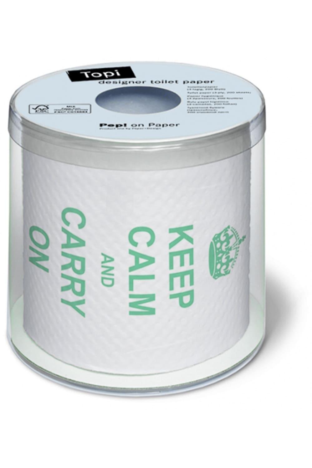 Ein absoluter Spassfaktor fuer das Bad! Das Klopapier mit dem Spruch: Keep calm and carry on. Ein lustiges Geschenk fuer jeden Anlass. Dieses calm and carry WC-Papier ist auch ideal fuer eine kreative und lustige Party Dekoration.