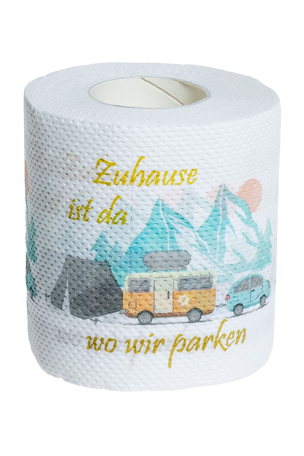 Dieses Camping WC-Papier ist ein absoluter Spassfaktor fuer jedes Badezimmer. Wohnwagen Klopapier mit dem Spruch: Zuhause ist da wo wir parken.