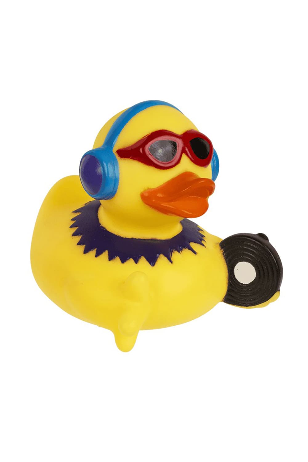 DJ Badeente mit Kopfhoerern im Musik-Look, 8 cm gross.