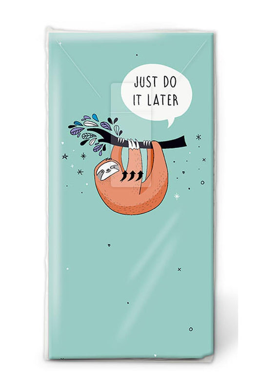 Diese witzigen Faultier Taschentuecher sorgen bestimmt fuer viel Freude. Diese Nastuecher eignen sich auch als tolle Dekoration fuer das Bad oder fuer die Wohnung. Ein witziges Geschenk oder Mitbringsel fuer jeden Anlass. Die Taschentuecher kann man auch in ein Gutschein Geschenk verwandeln. Mit dem Spruch: Just do it later.