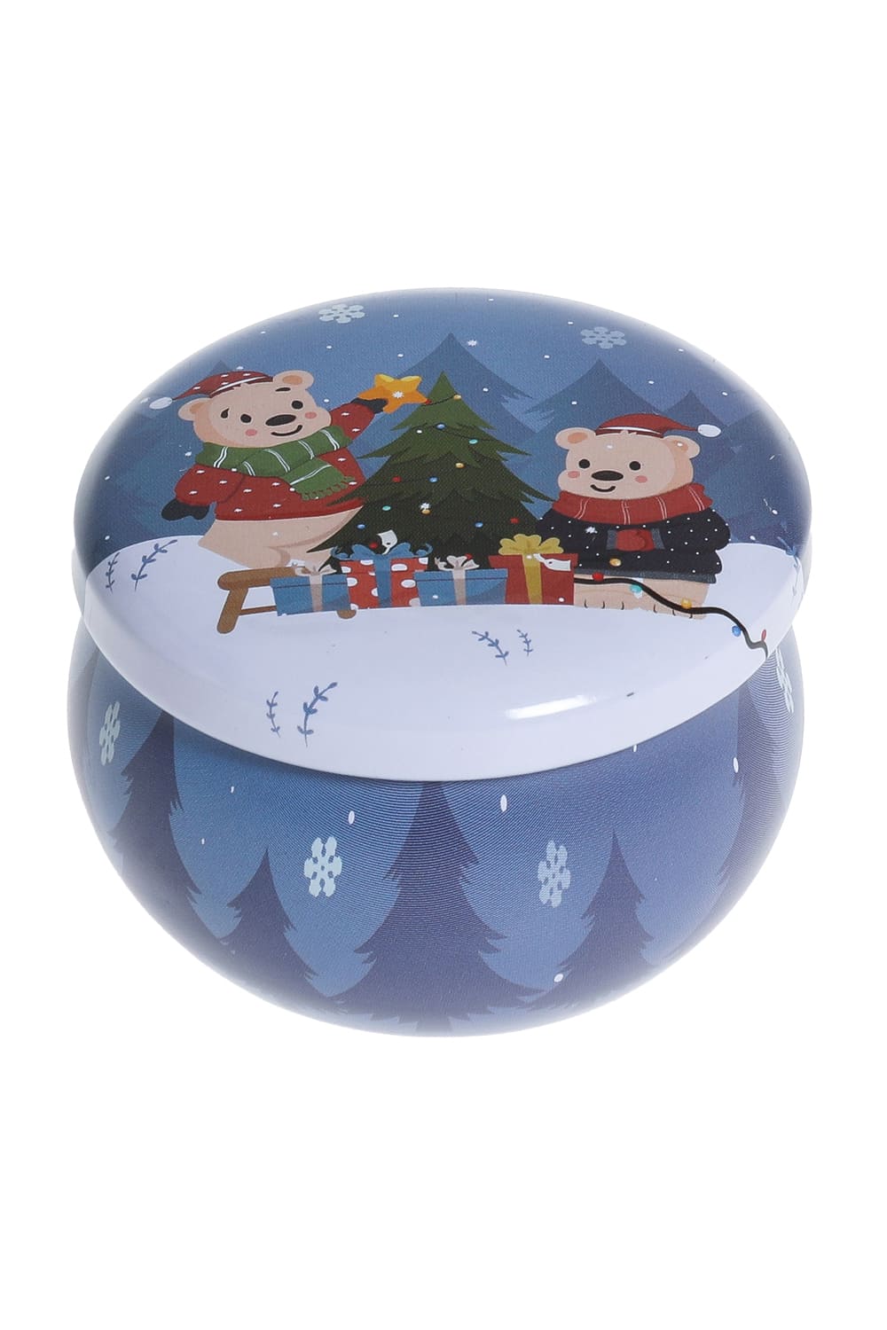 Duftkerze Weihnachten. Baeren. Weihnachtskerze in der Weihnachtsdose.