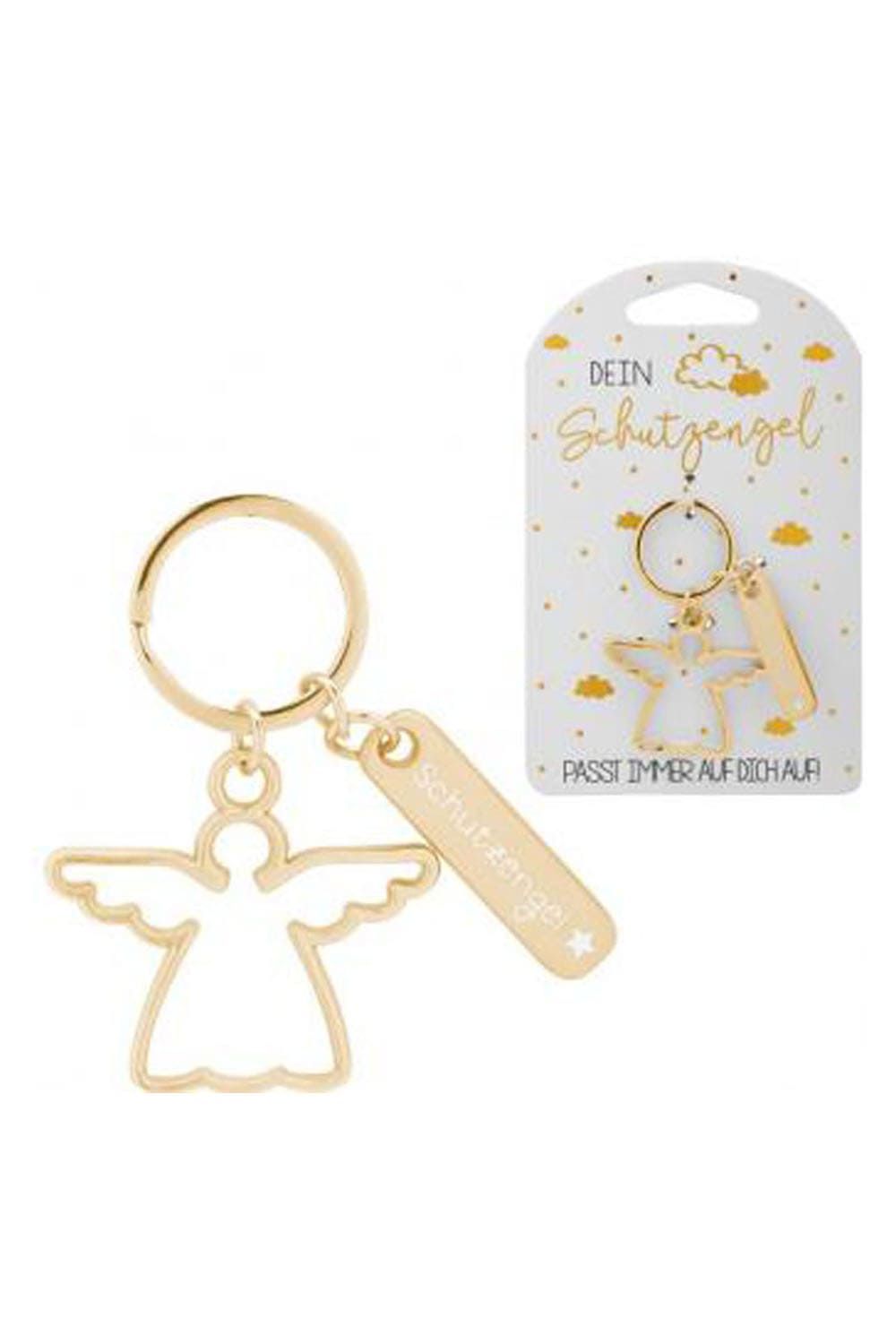 Der Schutzengel Schluesselanhaenger ist ein tolles Geschenk fuer jeden Anlass. Der Engel Anhaenger in gold, passt immer auf Dich auf!