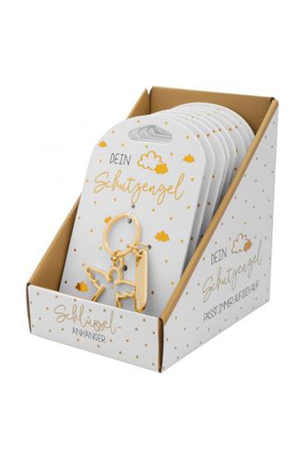 Dieser suesse Schutzengel Schluesselanhaenger ist ein tolles Geschenk fuer jeden Anlass wie zum Beispiel Geburtstag, Pensionierung, Pruefung, Weihnachten, Hochzeit, Kommunion, Taufe usw. Auch perfekt als Geschenk zur Genesung. Der Engel Anhaenger in gold, passt immer auf Dich auf! Display!