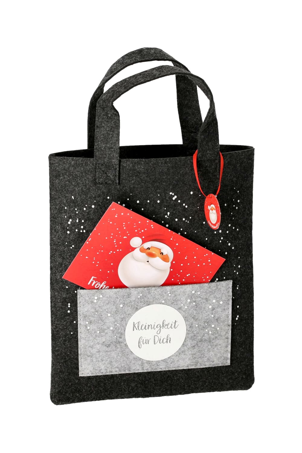 Diese Filztasche ist inklusive einer Postkarte für Weihnachtsgruesse. Mit der Aufschrift: Kleinigkeit fuer Dich. Eine originelle und kreative Geschenkverpackung zu Weihnachten. Eine perfekte Tasche fuer ein Geldgeschenk oder ein Gutscheingeschenk. Passend fuer die ganze Weihnachtszeit!