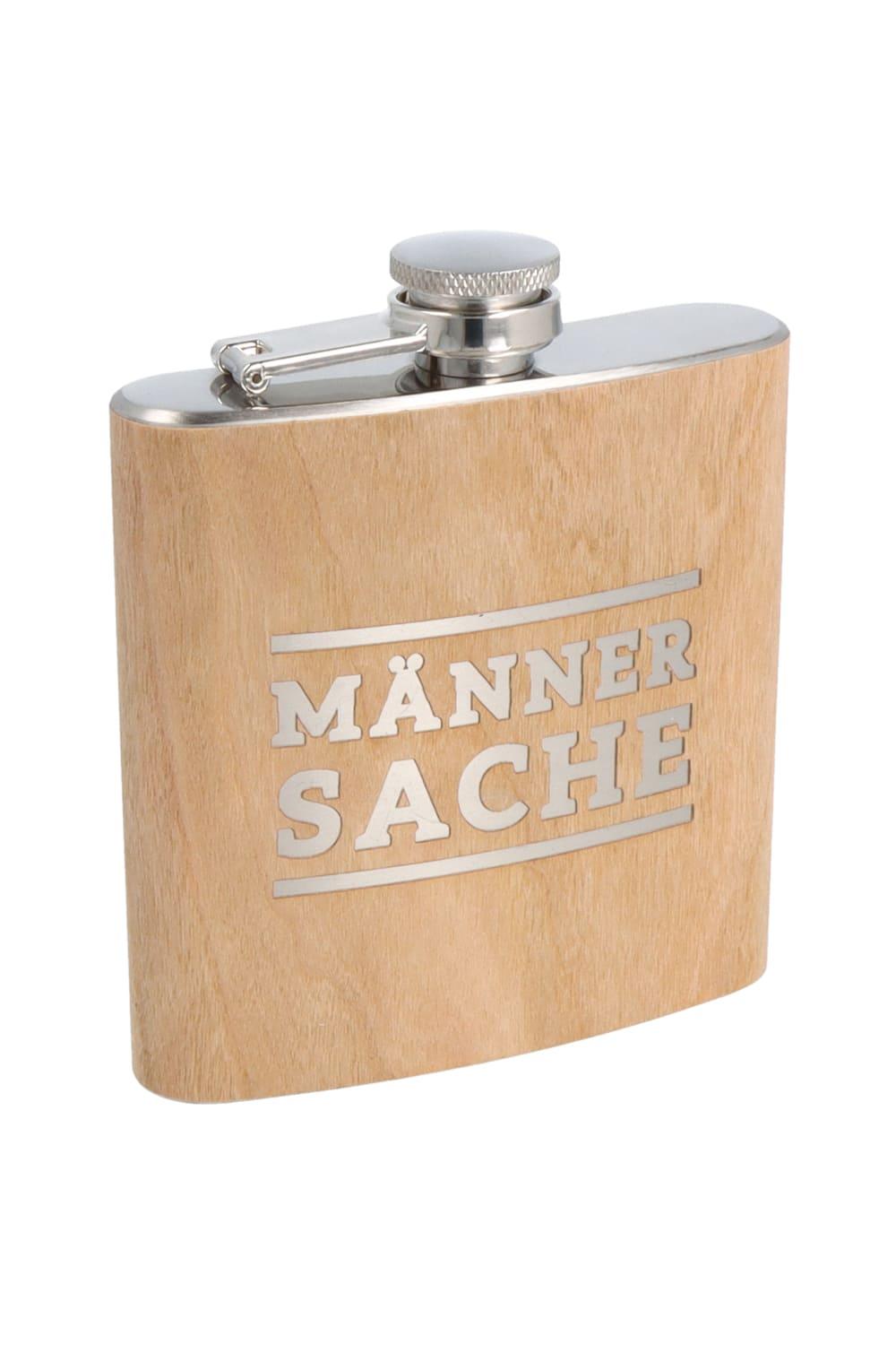 Dieses Schnaps-Geschenk ist ein optimales Maennergeschenk. Auf dem Flachmann in der Holz Optik, steht die Aufschrift: Maennersache. Ein perfektes Geschenk zum Geburtstag, zur Pension, zu Weihnachten und fuer andere Anlaesse. Einfach ein ultimatives Mitbringsel fuer Schnaps Liebhaber.