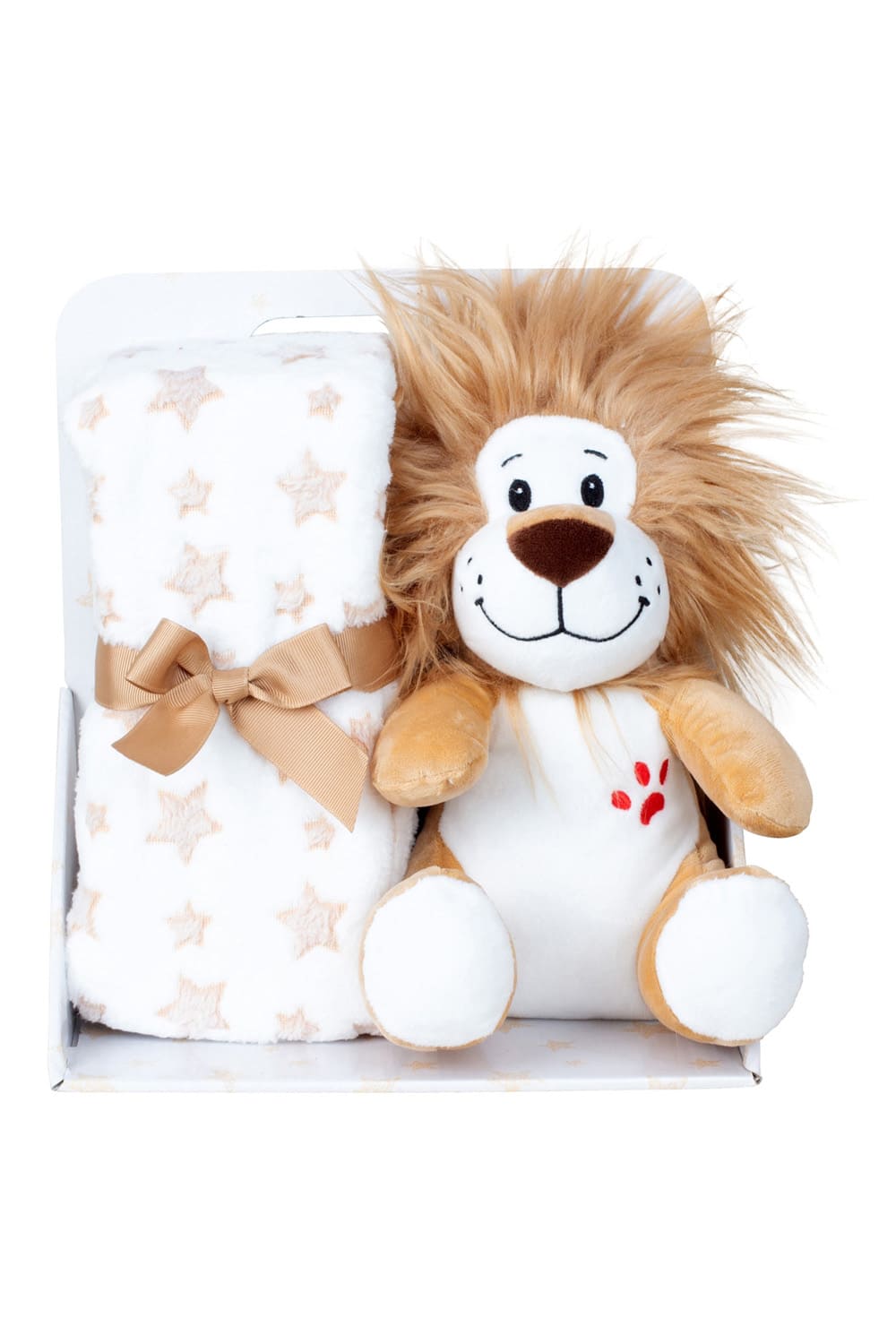 Das flauschige Geschenkset ist perfekt fuer ein Baby oder ein Kleinkind. Im Set enthalten ist eine Fleecedecke und ein Pluesch Loewe. Jetzt bei Geschenk Insel!