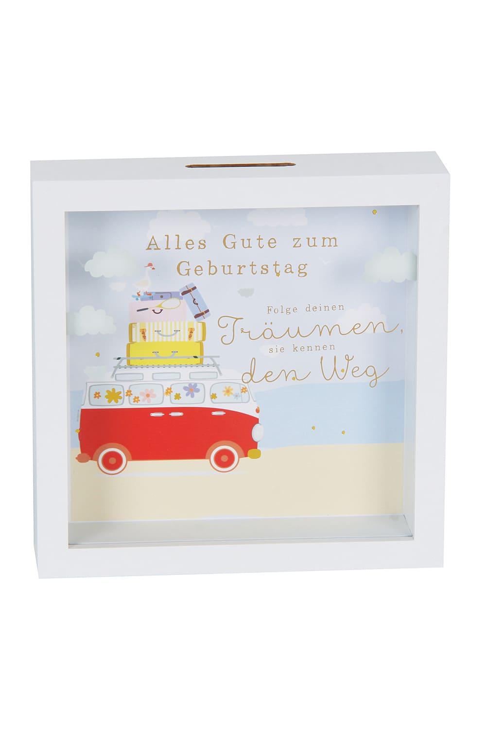 Das Sparkaesseli zum Geburtstag! Die Holz Sparkasse mit dem Spruch: Alles Gute zum Geburtstag. Folge deinen Traeumen, sie kennen den Weg.