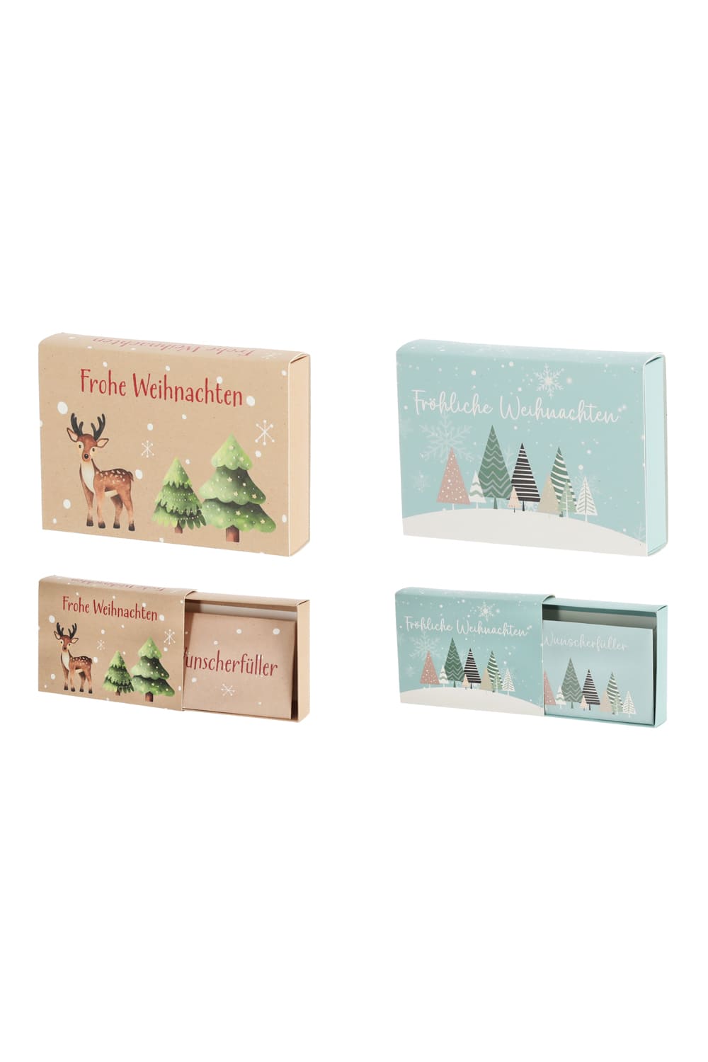 Wehnachtliche Boexli, perfekt um ein Geldgeschenk oder Gutscheingeschenk kreativ zu verpacken. Die Boexli gibt es im 4er-Set mit vier diversen Motiven.