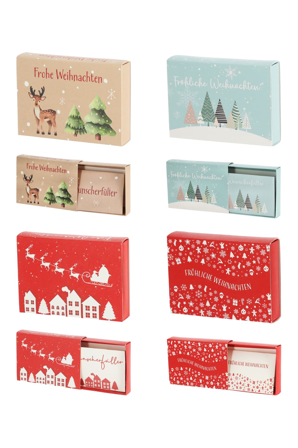 Wehnachtliche Boexli, perfekt um ein Geldgeschenk oder Gutscheingeschenk kreativ zu verpacken. Die Boexli gibt es im 4er-Set mit vier diversen Motiven. Ein kreatives Geschenk zu Weihnachten, Samichlaustag und Adventszeit!