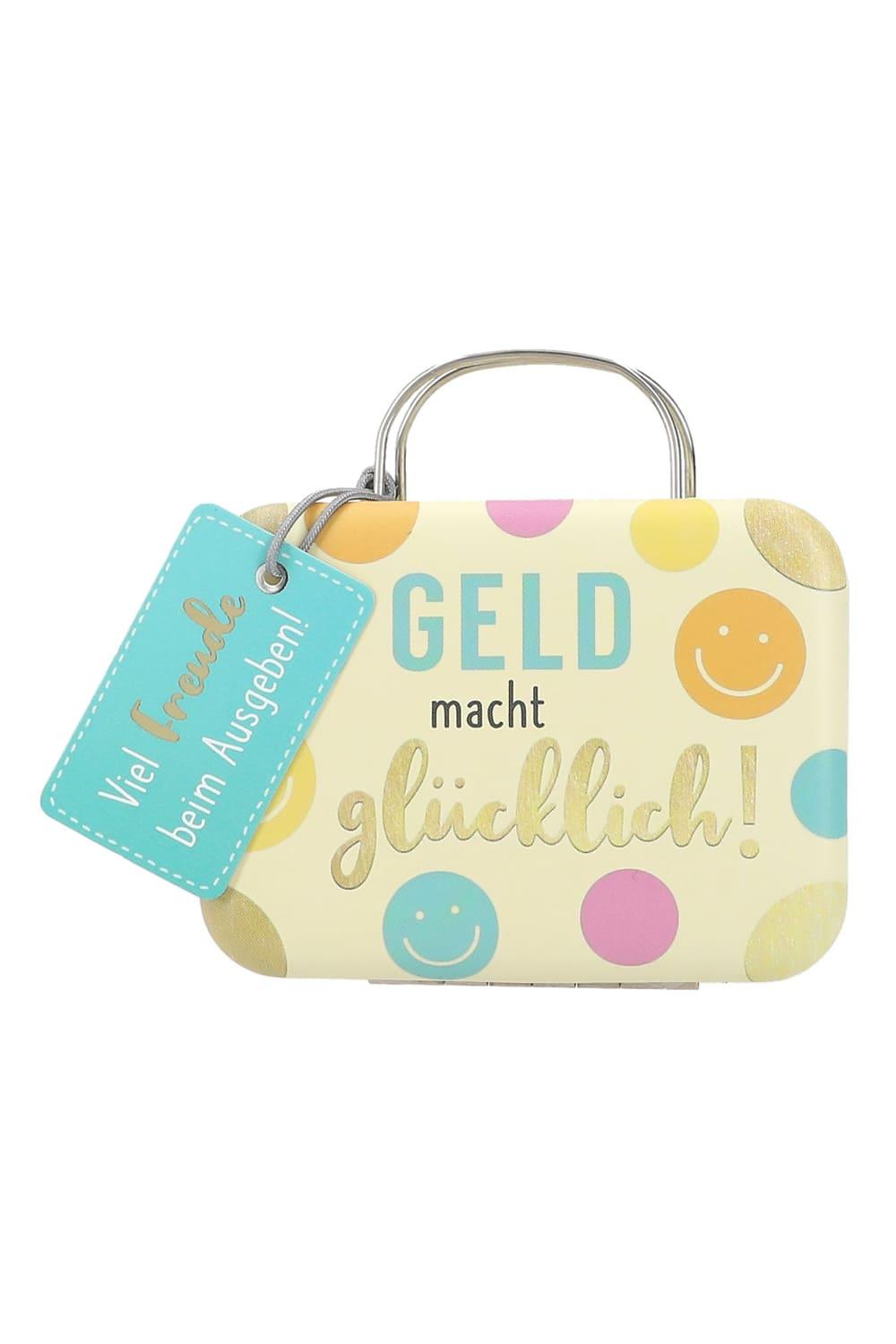 Geldkoffer Geldgeschenk mit Spruch: Geld macht gluecklich!