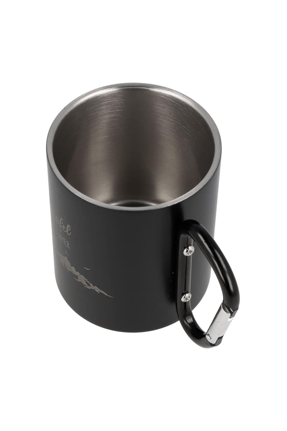 Die Gipfelstuermer Karabiner Tasse ist ein perfektes Geschenk fuer Wanderer. Becher aus Edelstahl mit Berg Motiv und der Aufschrift: Gipfelstuermer. Innenseite