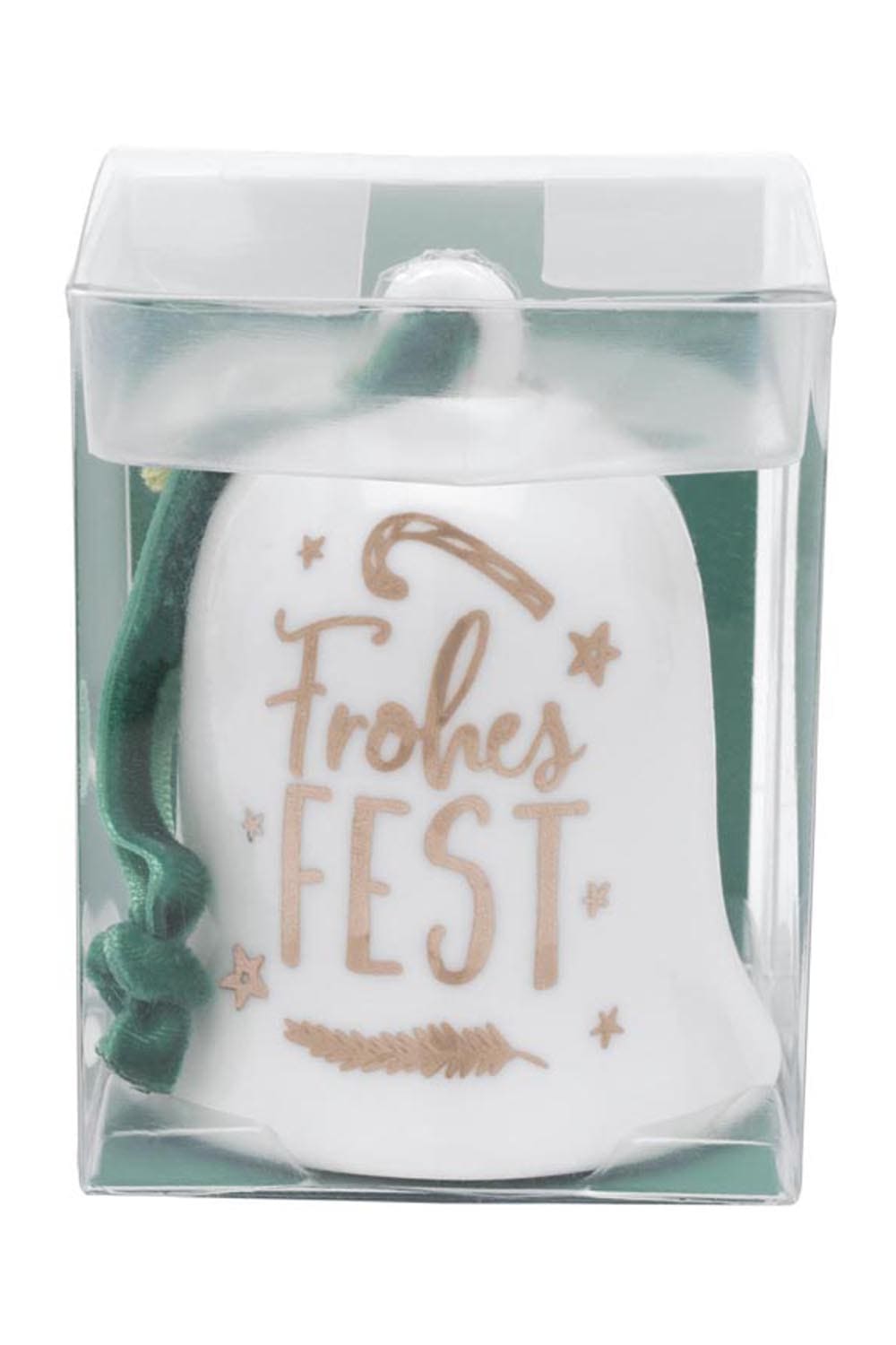 Dieses Weihnachtsgloeckchen ist ein huebsches Mitbringsel fuer die Weihnachtszeit. Verpackt in einer Geschenkbox. Auf dem Gloeckchen hat es ein goldigen Motivdruck und die Aufschrift: Frohes Fest. Ein herziges Weihnachtsgeschenk zum Aufhaengen. Kling Gloeckchen klingelingeling.....