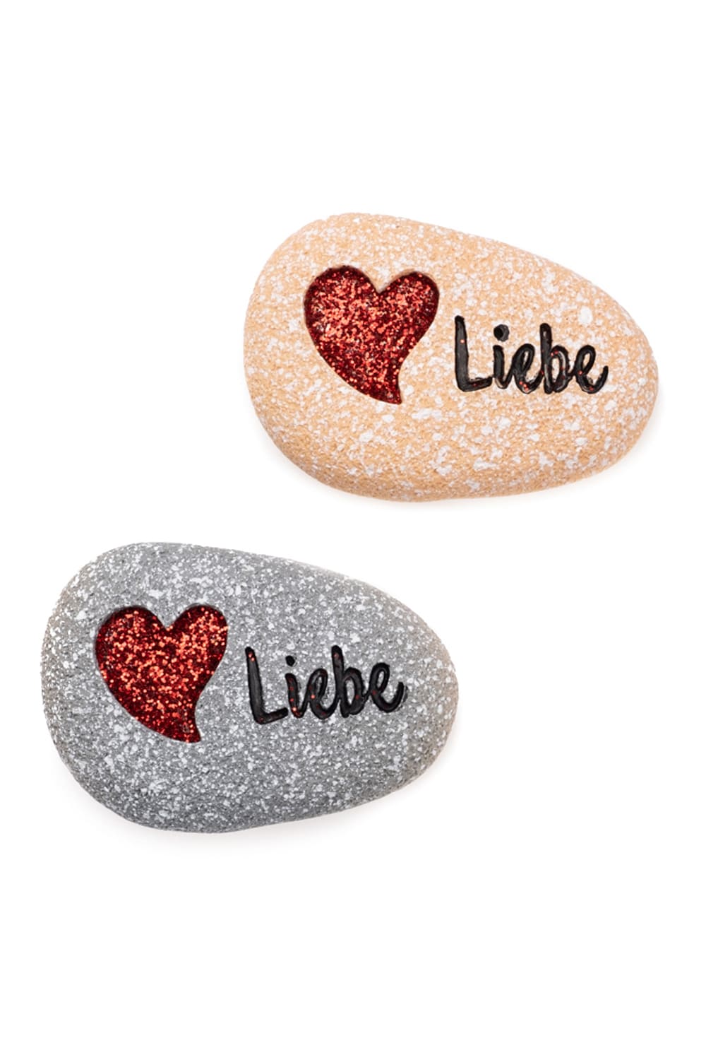 Diese Steine mit einem Herz sind perfekt zum Valentinstag, zur Hochzeit, zum Muttertag etc. Die Glueckssteine sind mit der Aufschrift: Liebe! Im 2er-Set erhaeltlich (grau & beige).