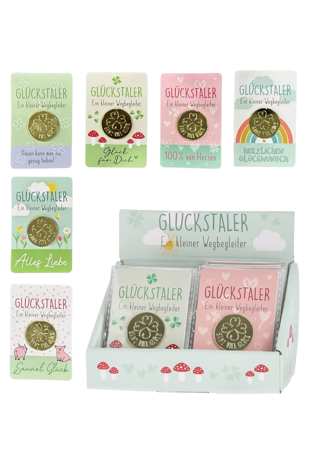 Die Muenze, die Glueck bringt! Glueckstaler als Gluecksbringer mit je einem anderen Spruch (auswaehlbar). Online bei geschenkinsel.ch kaufen!