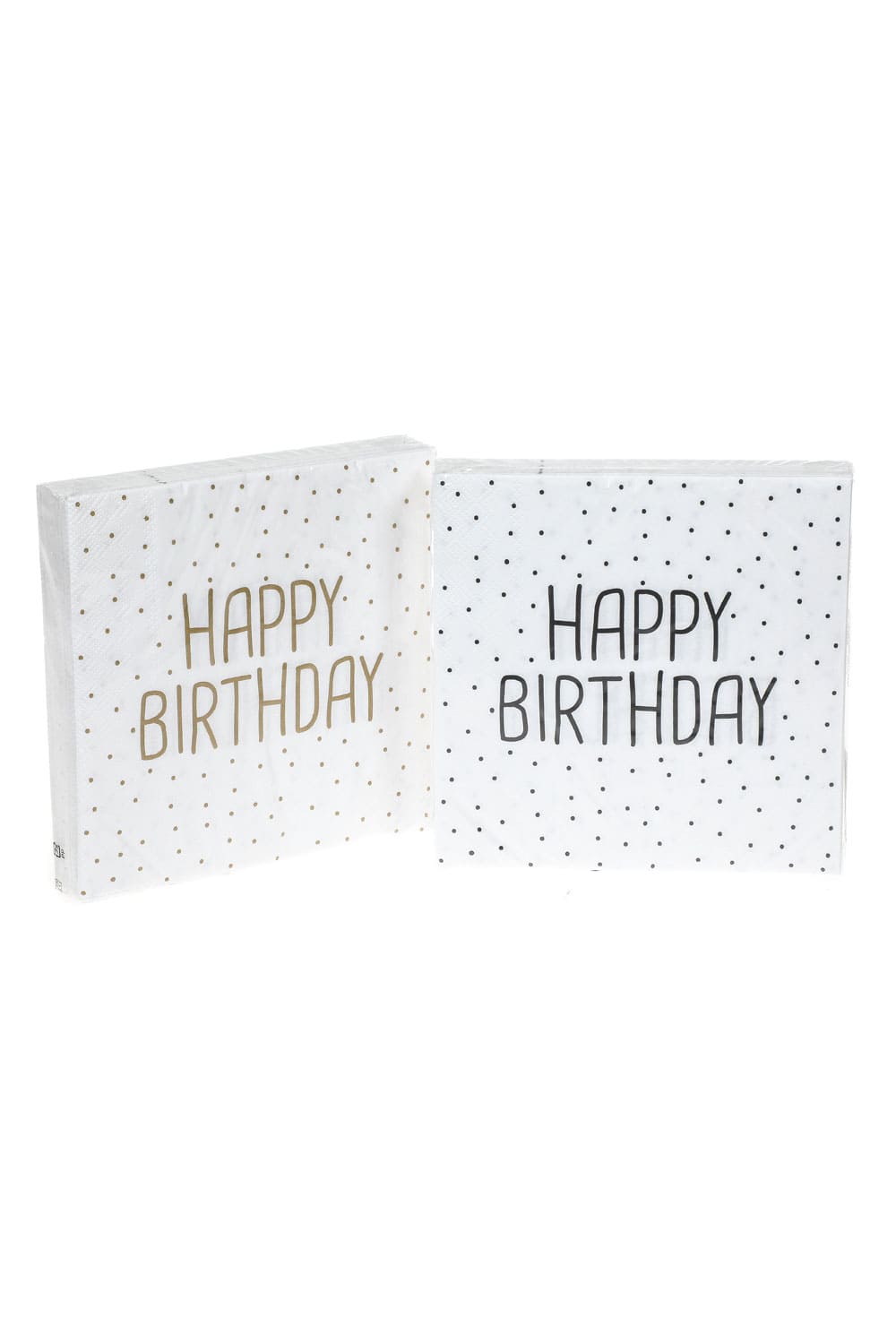 Praktische Spruchservietten als Geschenk oder Dekoration fuer einen Geburtstag. Auf den Punkte Servietten steht die Aufschrift: Happy Birthday.