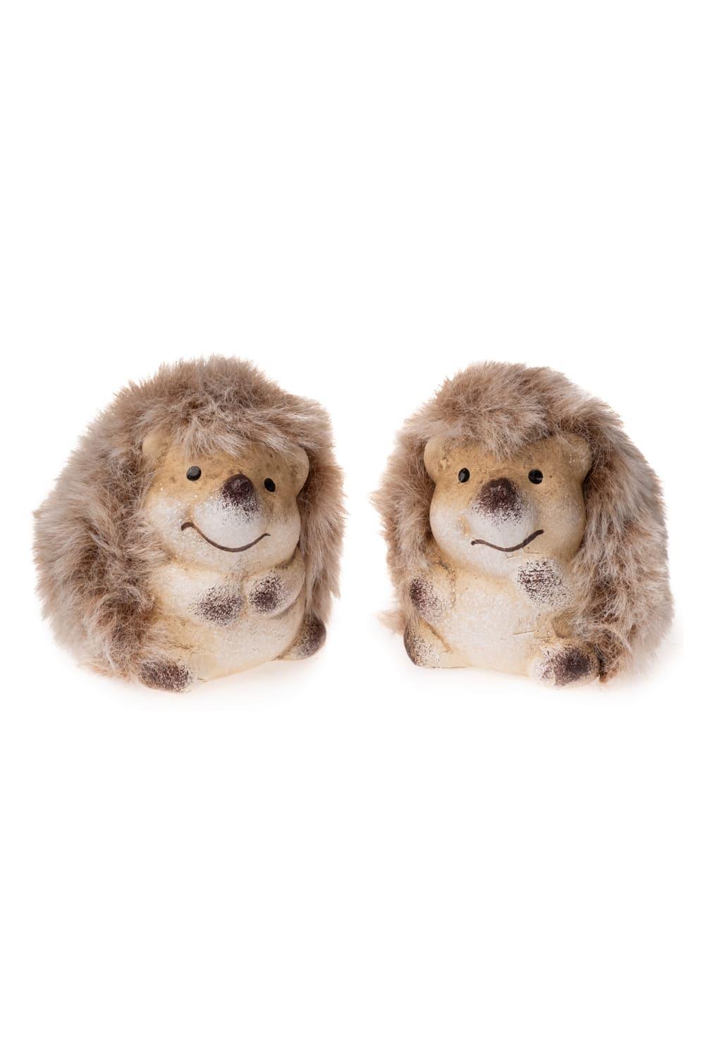 Diese suessen Igel mit Pluesch sind aus Keramik! Herzige Igel Dekofiguren mit Plueschstacheln im 2er-Set (2 Motive).