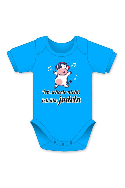 Der Baby Body mit dem Spruch: Ich schreie nicht, ich uebe jodeln, ist einfach nur zuckersuess und witzig. Ein perfektes Geschenk zur Geburt. Der Spruch Babybody ist in der Farbe blau