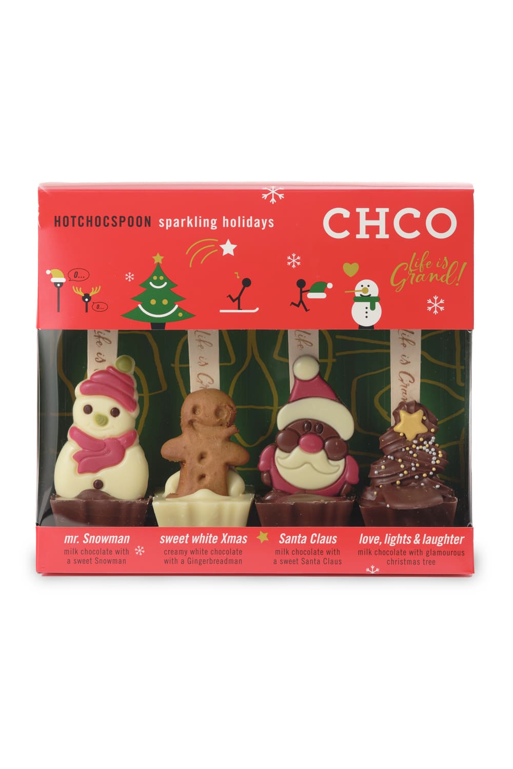 Diese Trinkschokolade Loeffel sind eine kreative und leckere Geschenkidee fuer die Adventszeit! Die Loeffel sind im Set verpackt in einer herzigen Schachtel und beinhalten vier verschiedene Schokoloeffel ( Schneemann, Lebkuchenmann, Weihnachtsmann, Weihnachtsbaum). Die Loeffel verlaufen langsam in der warmen Milch!!!