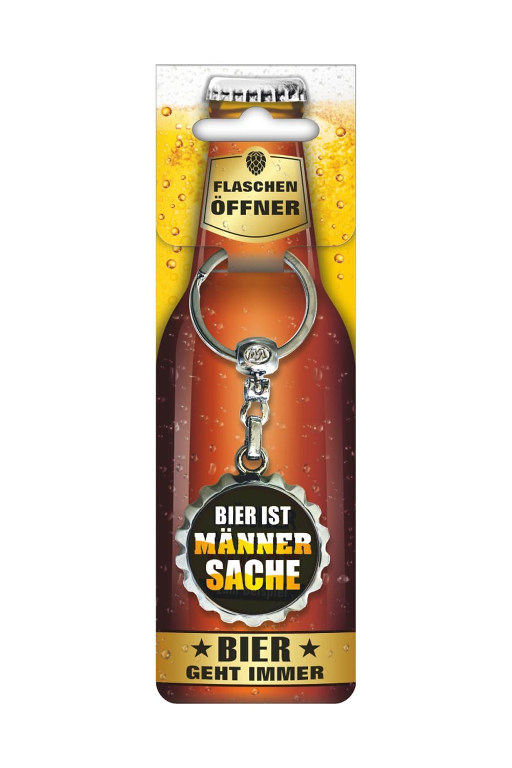 Dieser Bieroeffner ist zugleich auch ein Schluesselanhaenger. Cooler Bier Anhaenger mit dem Spruch: Bier ist Maennersache. Ein lustiges Geschenk fuer jeden Anlass.