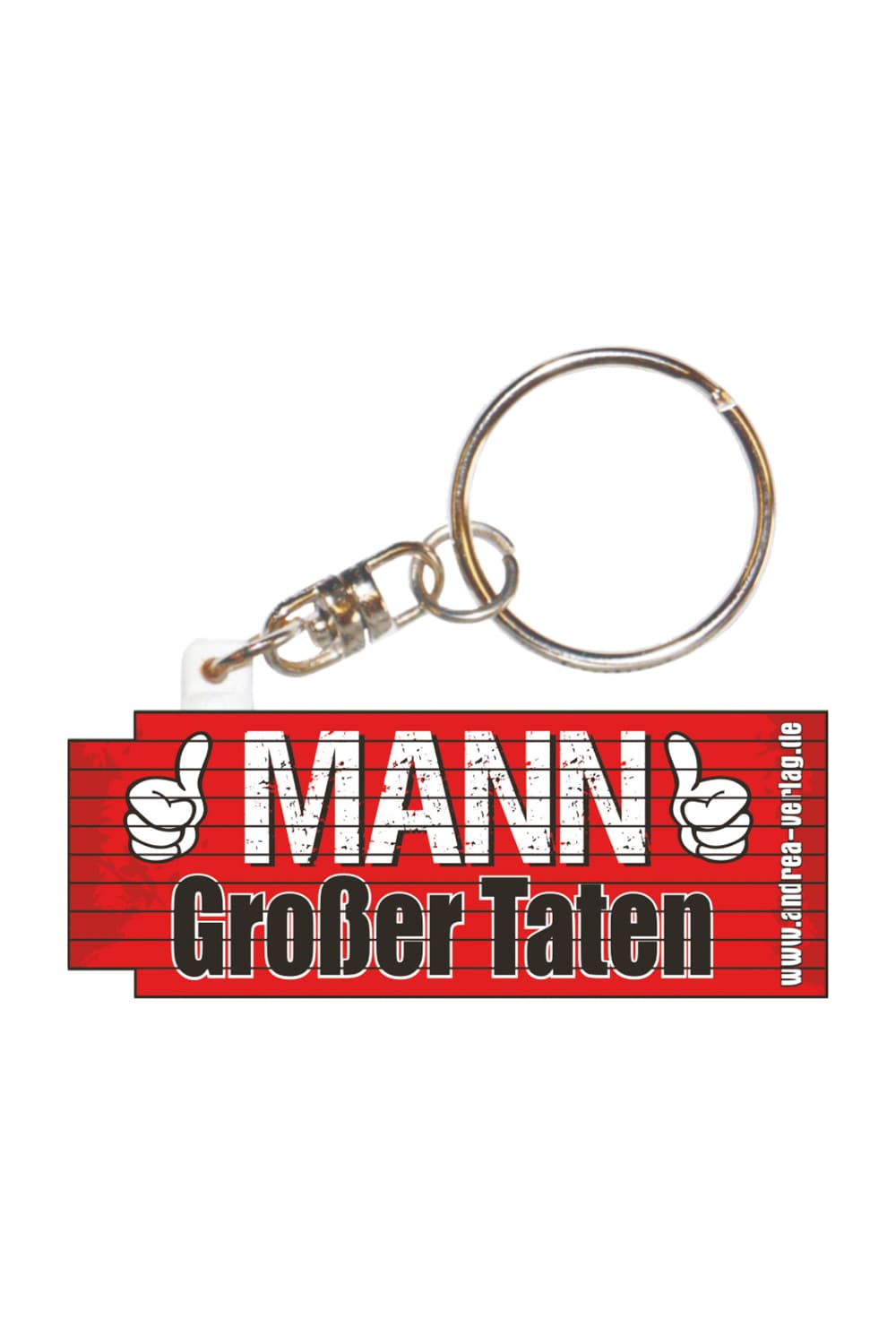 Kleiner Zollstock mit dem Spruch: Mann grosser Taten! Der Mini-Meter ist zugleich ein praktischer Schluesselanhaenger. Der kleine Zollstock ist ausklappbar bis zu 50 cm.