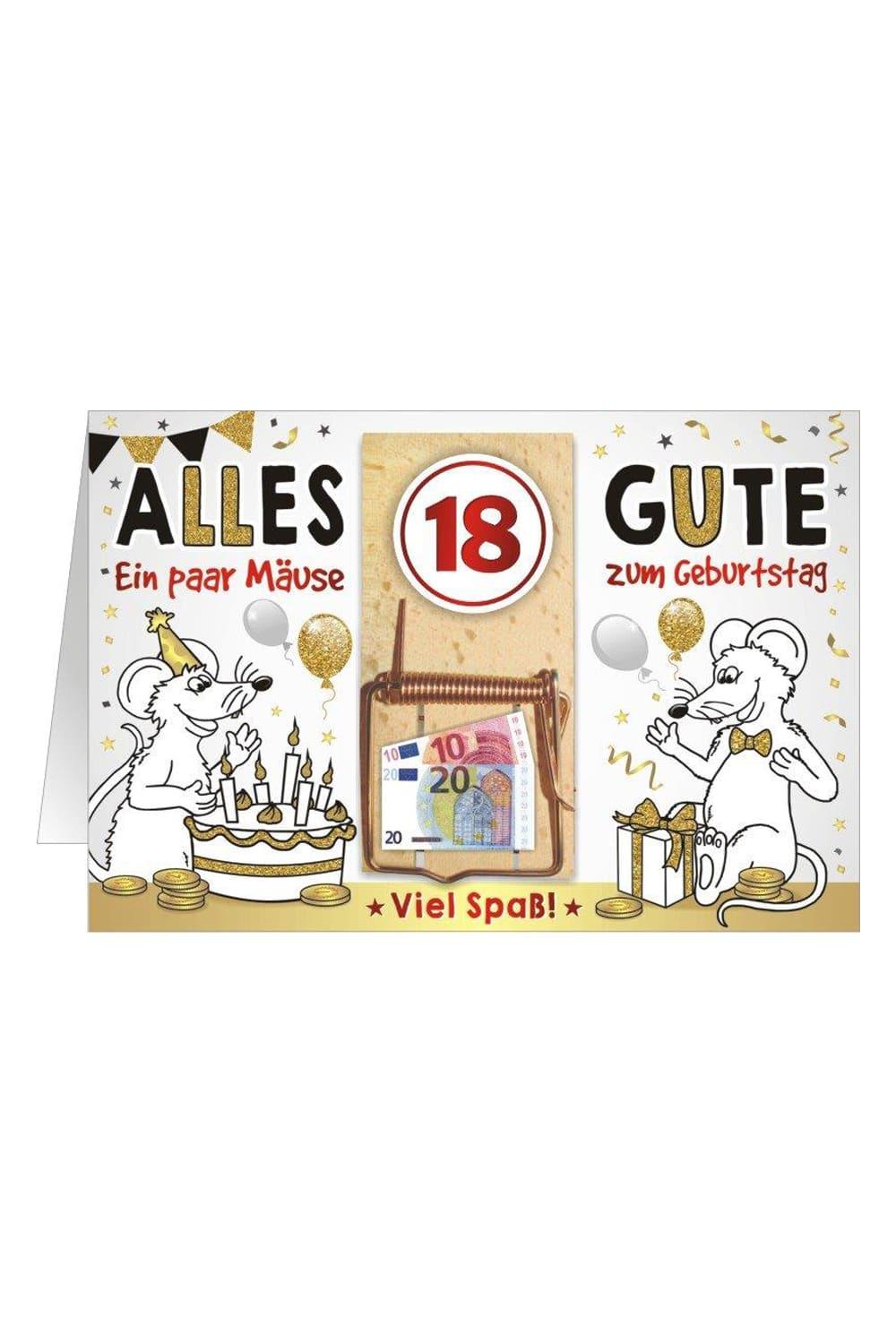 Alles Gute Geburtstagskarte Mausefalle. 18. Geburtstag