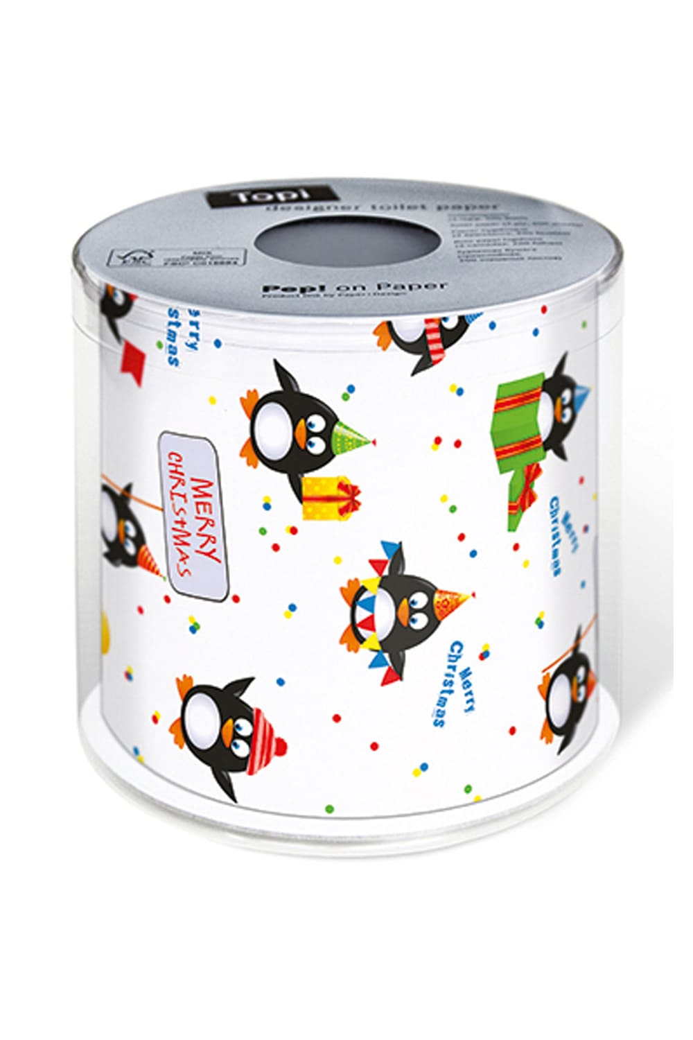 Dieses witzige Toilettenpapier sorgt bestimmt fuer die beste Unterhaltung auf dem Klo. Ideal als Geschenk zu Weihnachten, waehrend der Weihnachtszeit oder fuer eine kreative und lustige Dekoration fuer das Weihnachtsfest. Das witzige Merry Christmas Pinguin WC-Papier ist das Perfektes Weihnachtsgsgeschenk mit Kreativität.