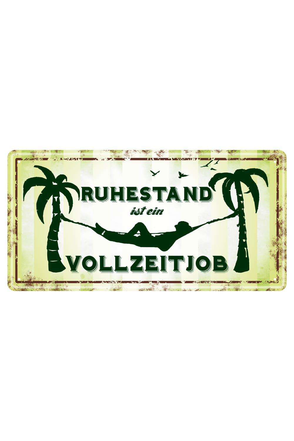Dieses Metallschild ist ein witziges Geschenk fuer Rentner und Rentnerinnen. Auf dem Aluminium- Blechschild steht der lustige Spruch: Ruhestand ist ein Vollzeitjob. Ein lustiges Geschenk oder Mitbringsel zur Pension. Das Schild kann befestigt werden uns ist somit ein richtiger Hingucker.