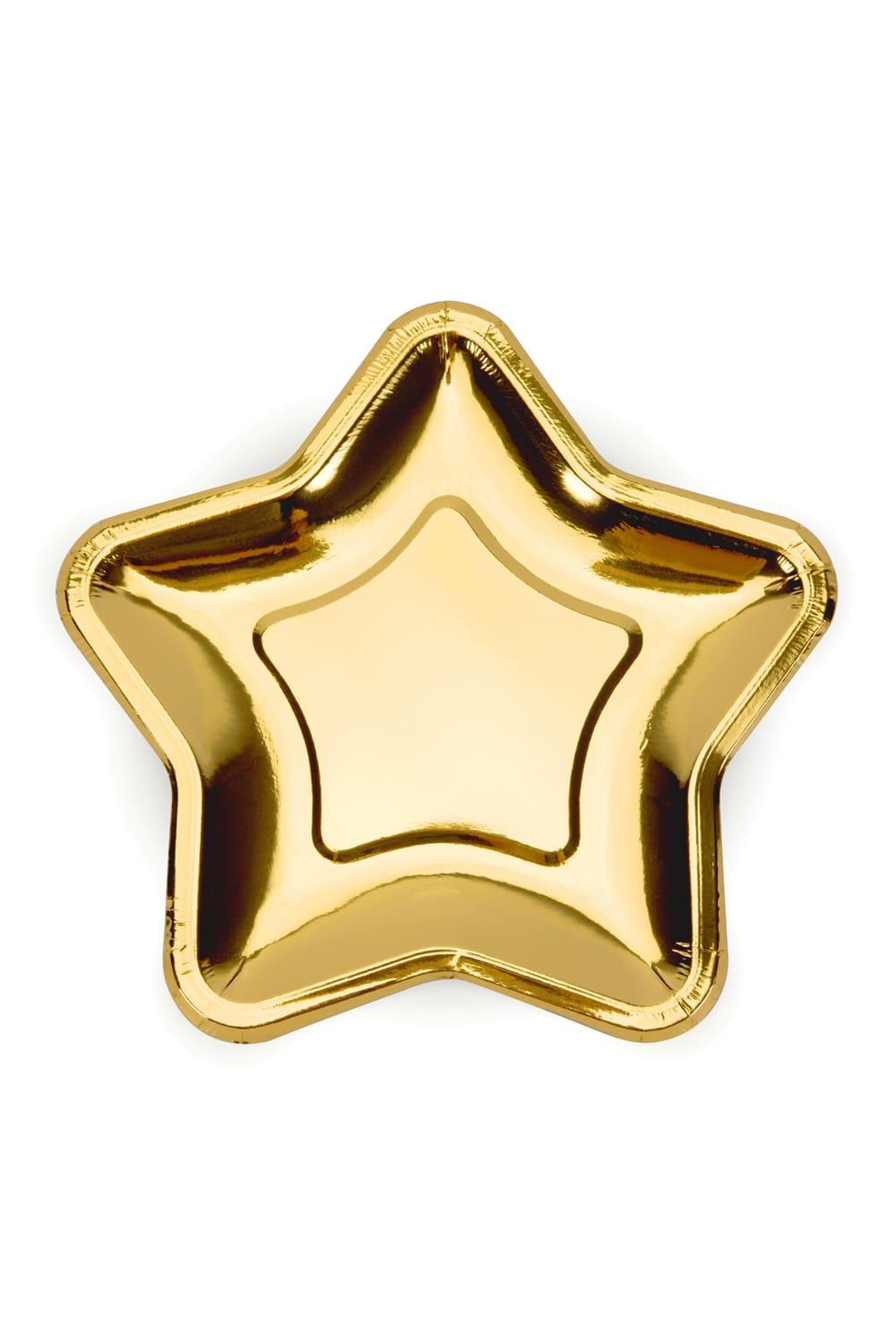 Diese schoenen Stern Pappteller machen das Weihnachtsfest zu einem unvergesslichen Moment. 6 Stueck in einer Packung. Die Weihnachtsteller aus Pappe sind in der Farbe gold. Perfekt fuer eine weihnachtliche Dekoration oder als kleines Mitbringsel, gefuellt mit Weihnachtskekse. Durchmesser ca. 18 cm.