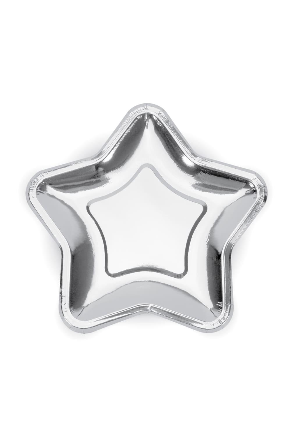Diese schoenen Stern Pappteller machen das Weihnachtsfest zu einem unvergesslichen Moment. 6 Stueck in einer Packung. Die Weihnachtsteller aus Pappe sind in der Farbe silber. Perfekt fuer eine weihnachtliche Dekoration oder als kleines Mitbringsel, gefuellt mit Weihnachtskekse. Durchmesser ca. 18 cm.