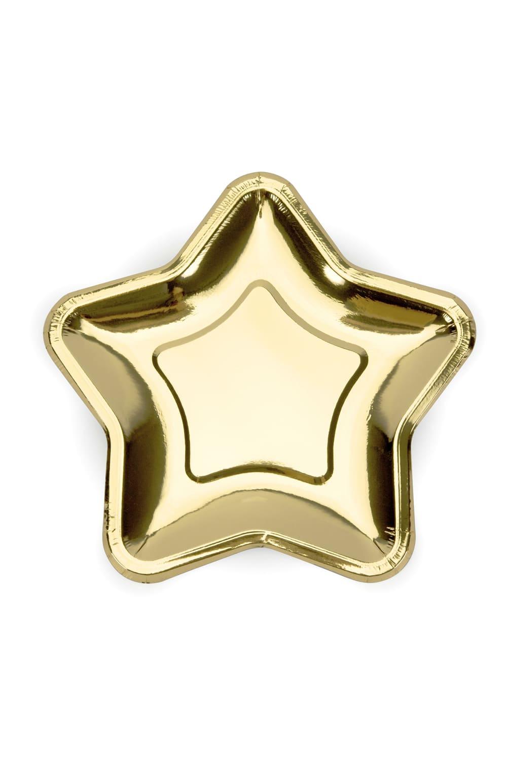 Diese schoenen Stern Pappteller machen das Weihnachtsfest zu einem unvergesslichen Moment. 6 Stueck in einer Packung. Die Weihnachtsteller aus Pappe sind in der Farbe gold. Perfekt fuer eine weihnachtliche Dekoration oder als kleines Mitbringsel, gefuellt mit Weihnachtskekse. Durchmesser ca. 23 cm.