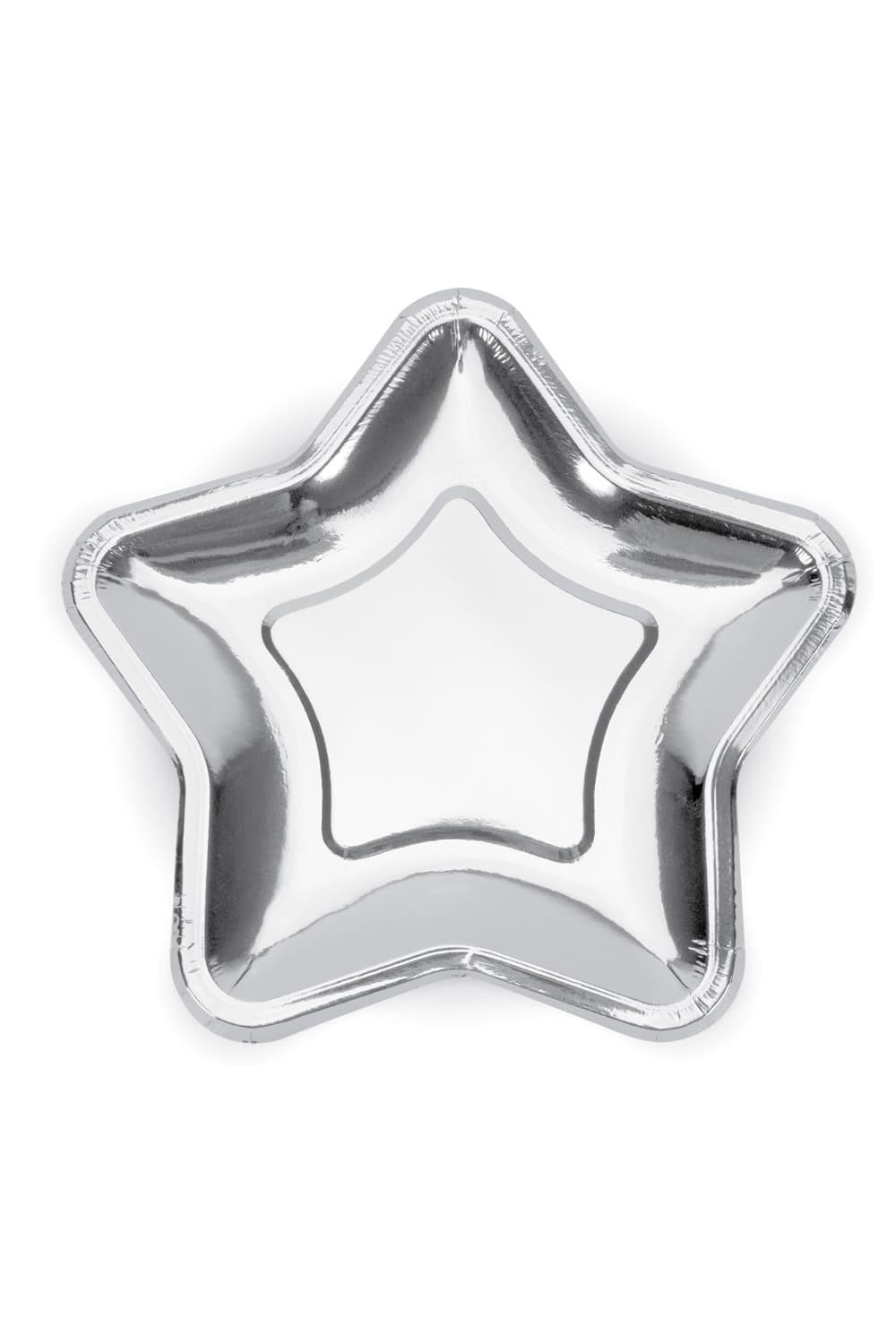 Diese schoenen Stern Pappteller machen das Weihnachtsfest zu einem unvergesslichen Moment. 6 Stueck in einer Packung. Die Weihnachtsteller aus Pappe sind in der Farbe silber. Perfekt fuer eine weihnachtliche Dekoration oder als kleines Mitbringsel, gefuellt mit Weihnachtskekse. Durchmesser ca. 23 cm.