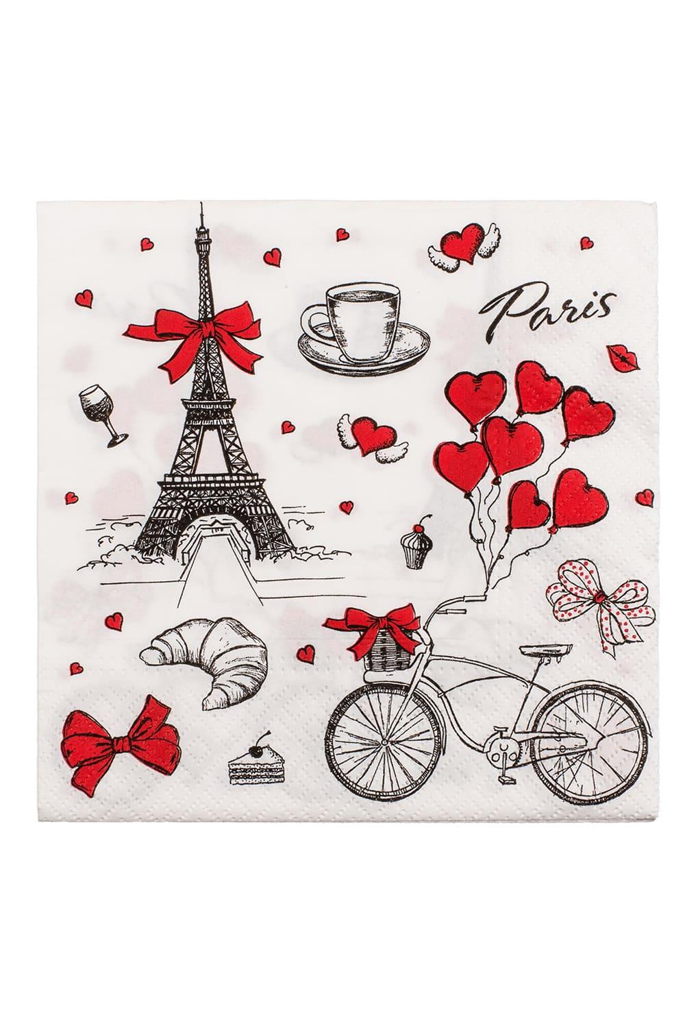 Schöne Paris Herz Servietten als Geschenk oder Dekoration zum Muttertag, zum Geburtstag, zum Valentinstag, zur Hochzeit. Auch ideal fuer Verliebte. Die Motivservietten mit Herzchen, Eiffelturm und Paris Flair. Die Servietten sind biologisch abbaubar und umweltfreundlich.
