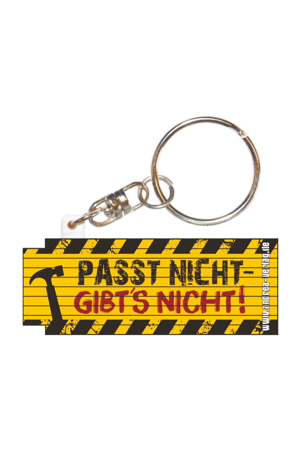 Kleiner Zollstock mit dem Spruch: Passt nicht, gibt's nicht! Der Mini-Meter ist zugleich ein praktischer Schluesselanhaenger. Der kleine Zollstock ist ausklappbar bis zu 50 cm.