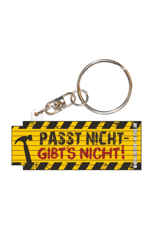 Kleiner Zollstock mit dem Spruch: Passt nicht, gibt's nicht! Der Mini-Meter ist zugleich ein praktischer Schluesselanhaenger und ausklappbar bis zu 50 cm.