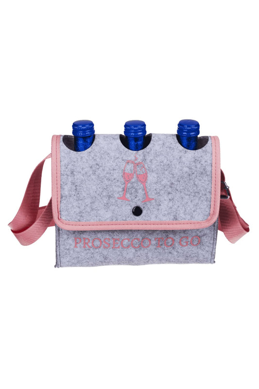 Die witzige Flaschentasche hat Platz fuer drei kleine Flaschen Prosecco oder Sekt. Die Umhaenge Proseccotasche kann aber auch sonst beliebig gefuellt werden. Somit auch eine tolle Geschenkverpackung.