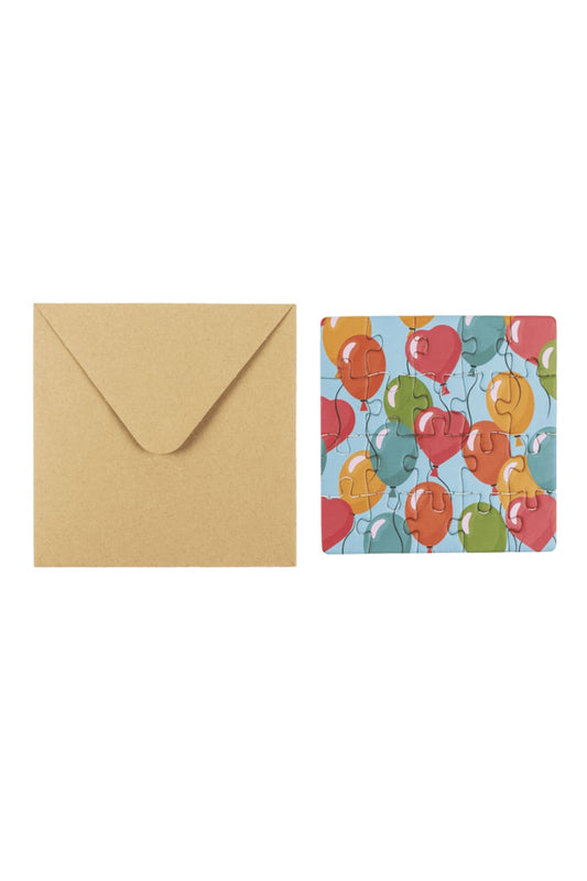 Puzzlekarte mit dem Motiv: Ballone. Geschenkkarte mit Briefumschlag