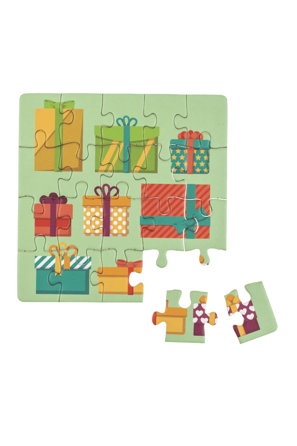 Puzzlekarte mit dem Motiv: Geschenke. Geschenkkarte.